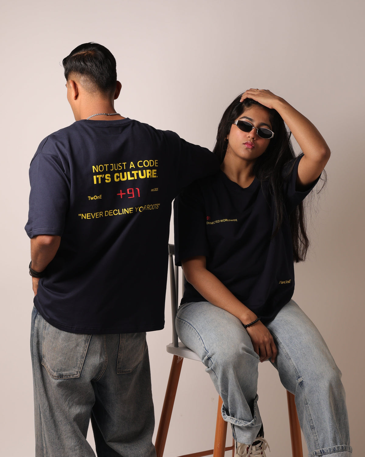 +91 Drop Shoulder Tee (navy)