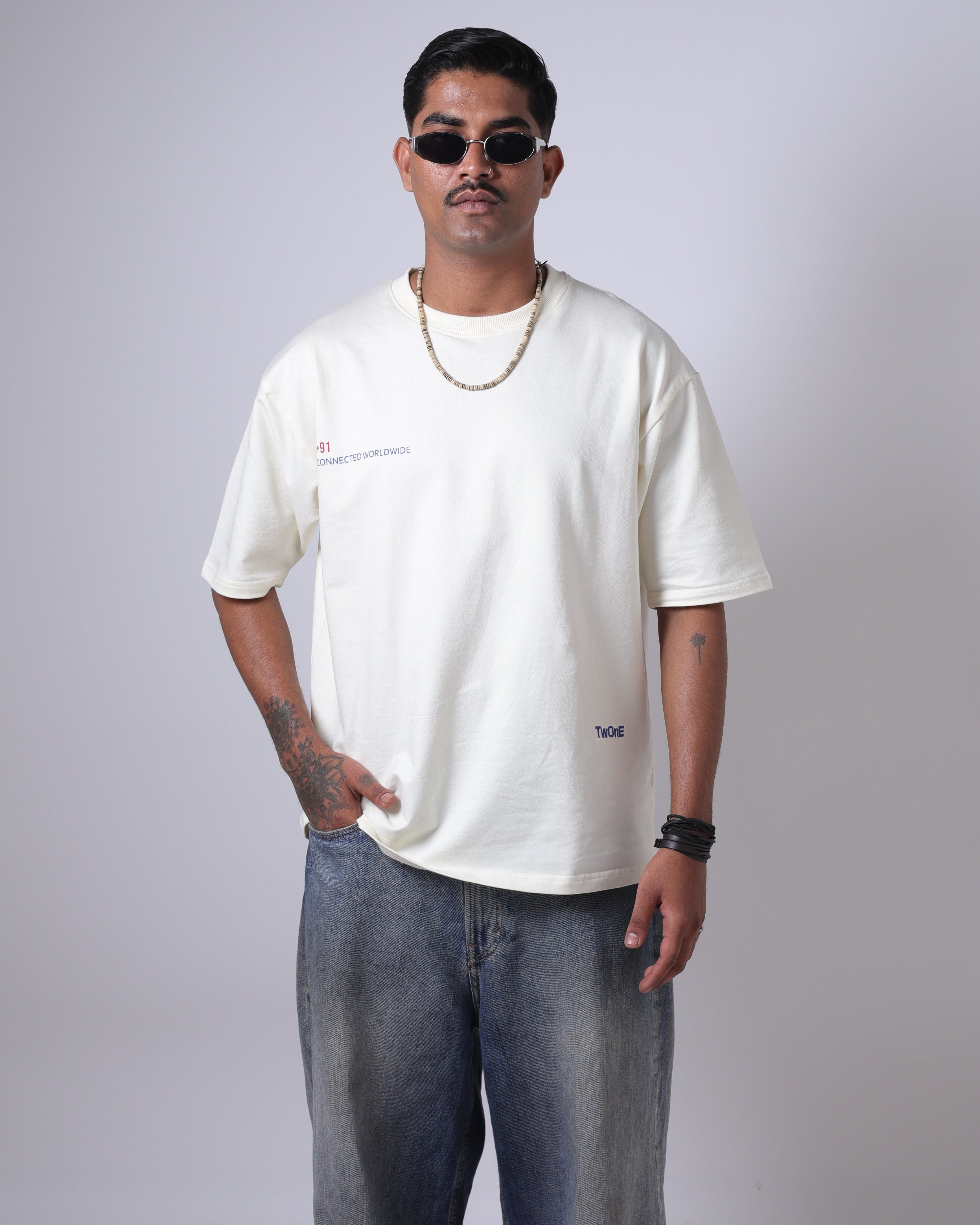+91  Drop Shoulder Tee (Off white)