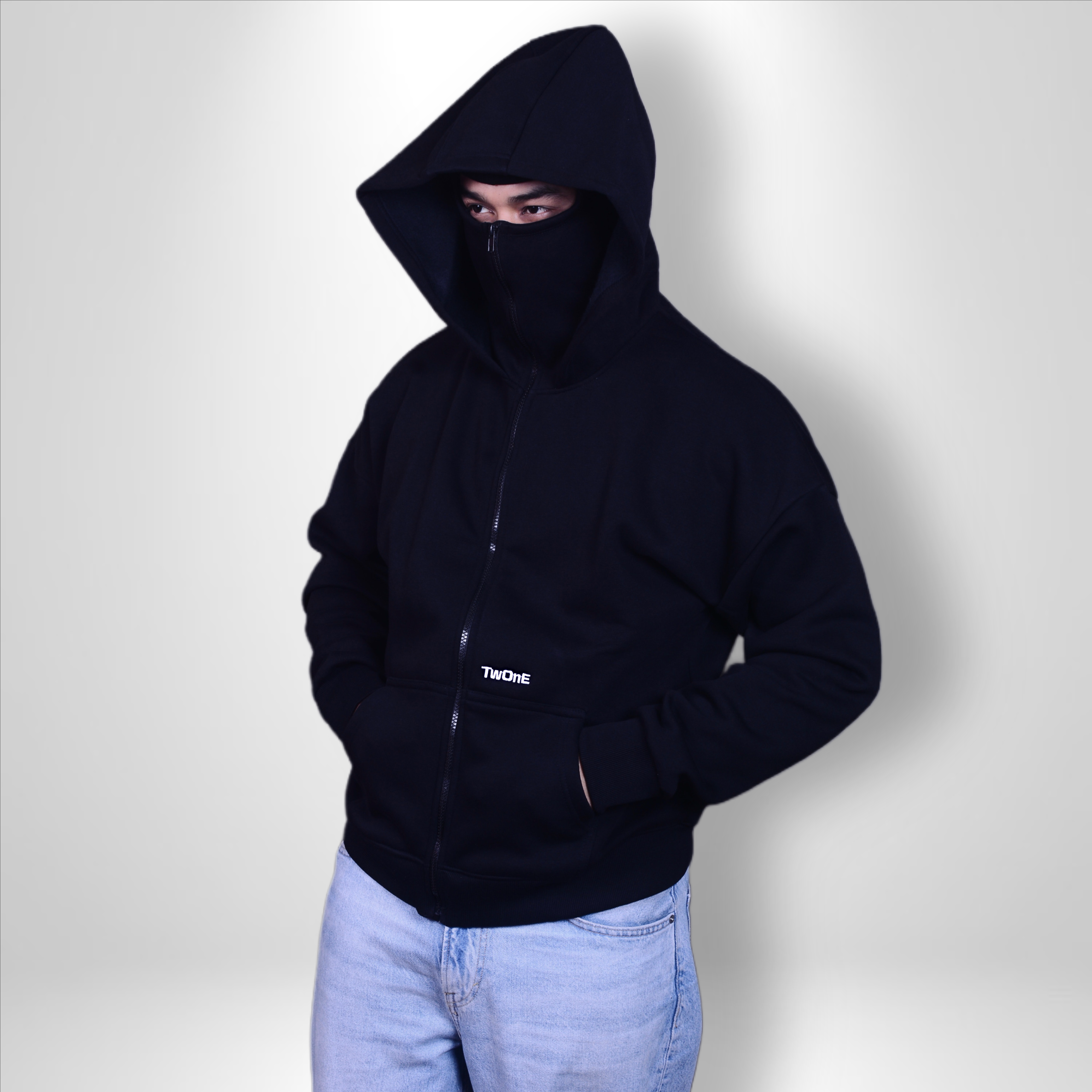 BALACLAVA MASK ZIPPER  HOODIE (Black)