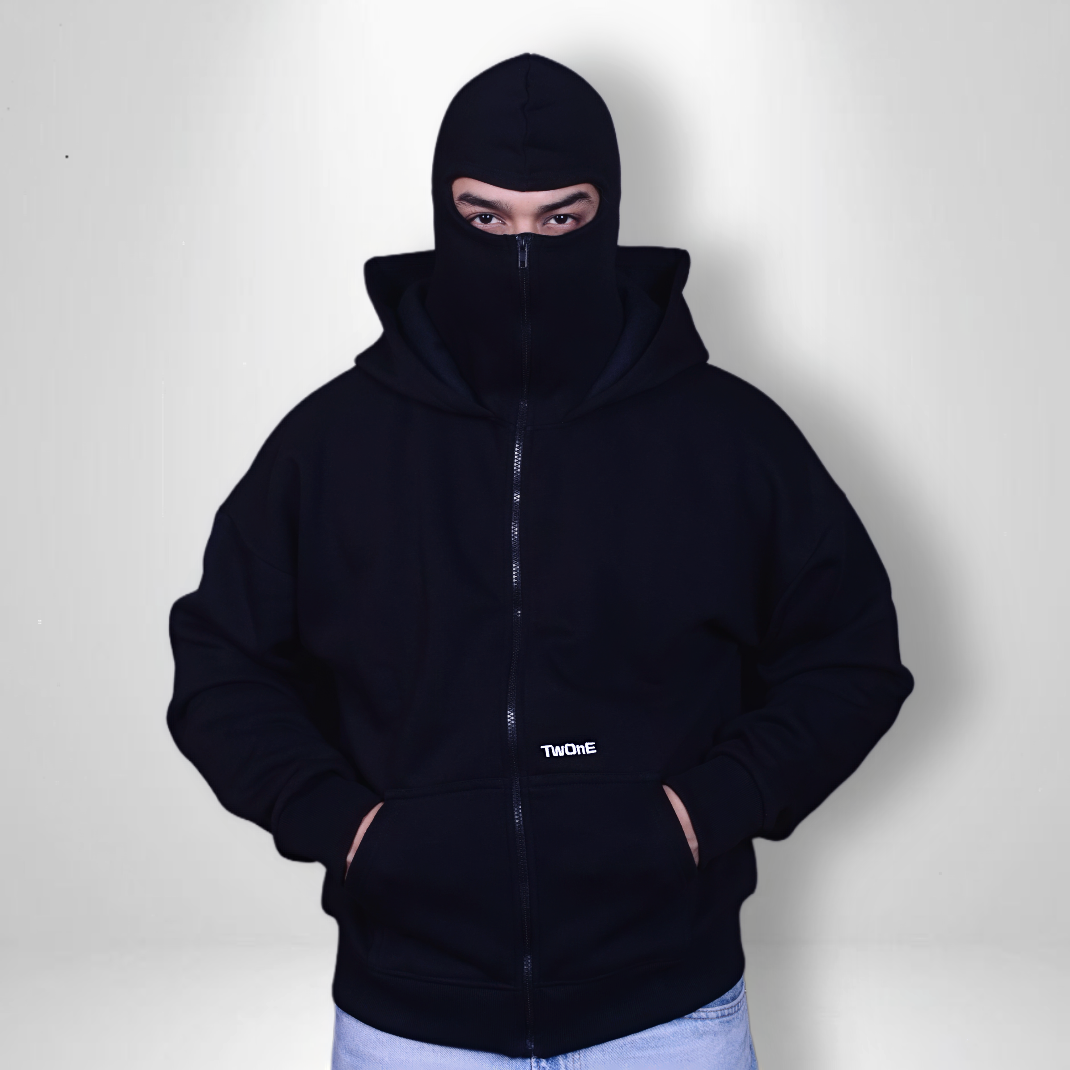 BALACLAVA MASK ZIPPER  HOODIE (Black)